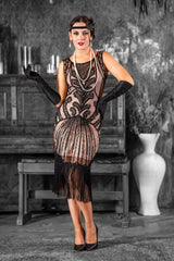 1920's Allegra Flapper Dress in Beige
