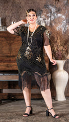 1920s Black & Gold Evelyn Plus Size Gatsby Dress