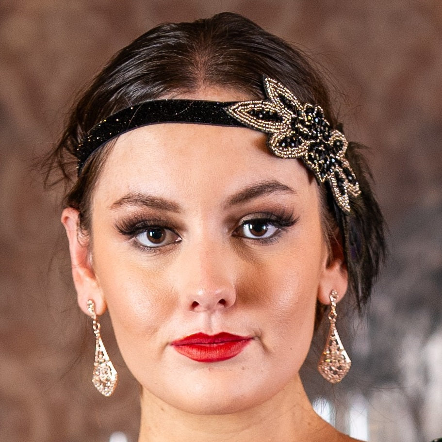 1920s Black Peacock Feather Headband