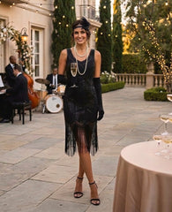1920s Black Beaded Sequin Stella Flapper Dress