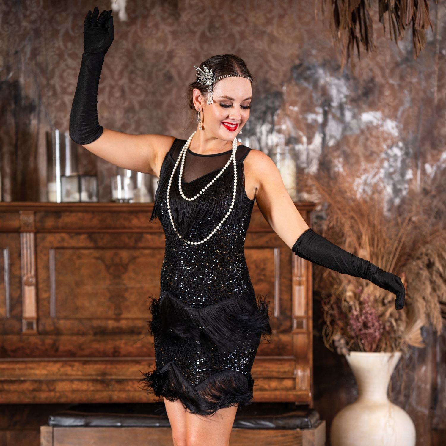 1920s Zita Gatsby Dress in Black