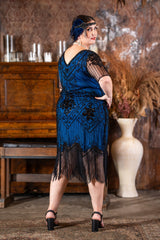 A Plus Size Blue Gatsby Dress - Back View