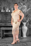 Plus Size Gatsby Dress in Cream Color with Beads and Sequins