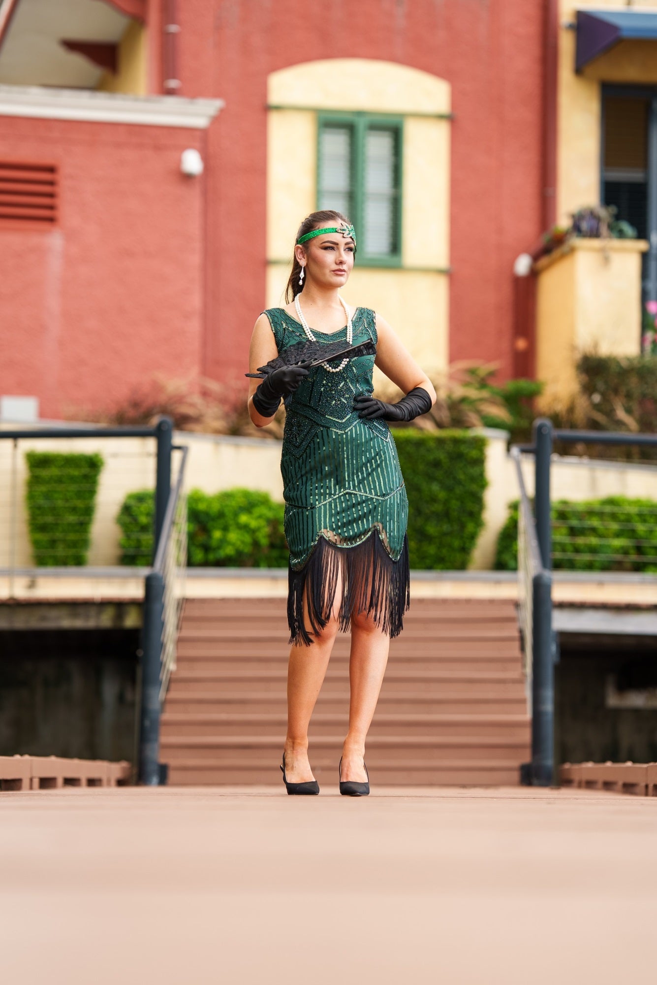 A stunning Green 1920s Flapper Dress with sequins, beads and fringes
