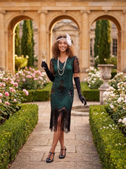 1920s Evelyn Flapper Dress - Green