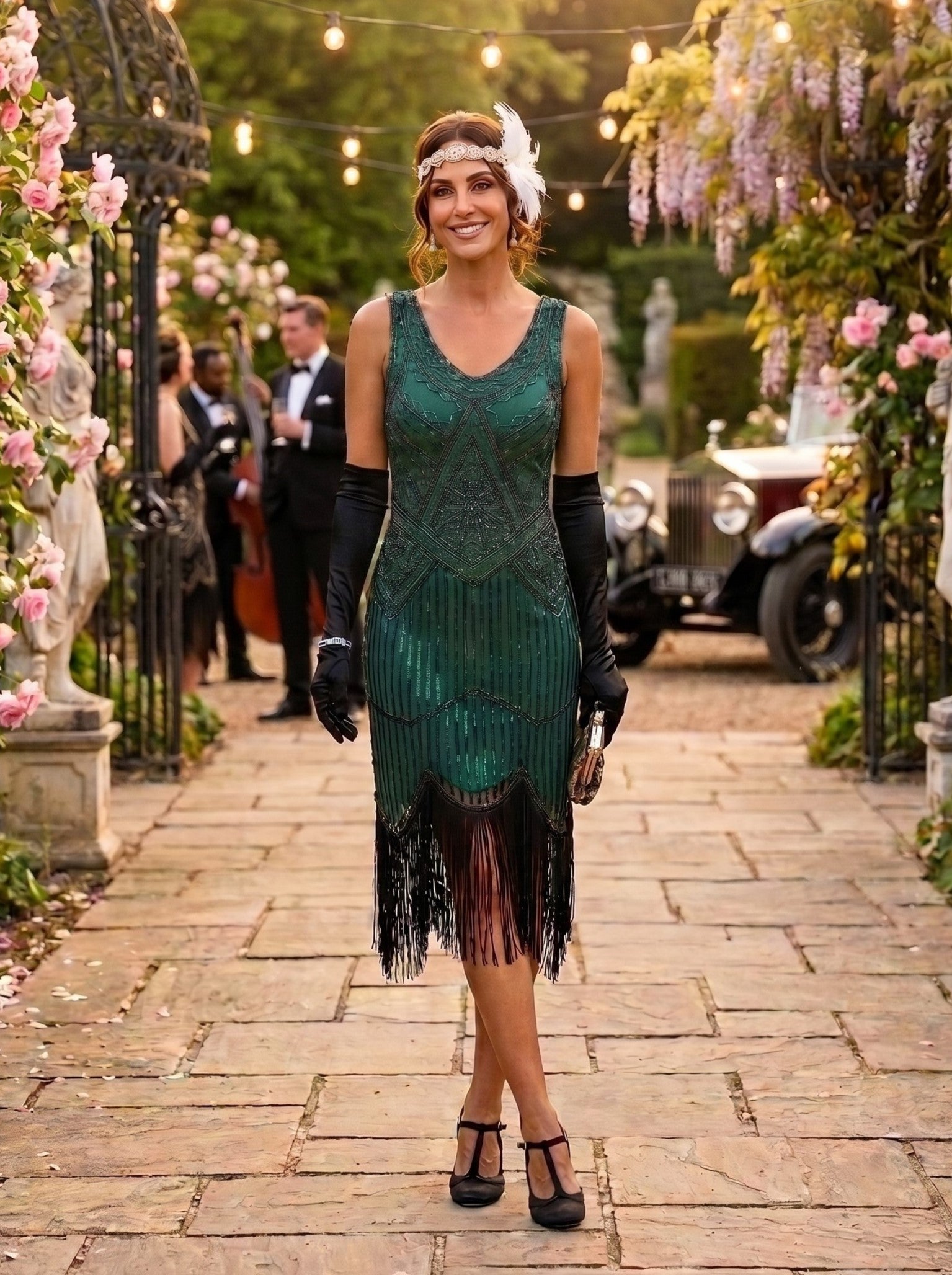 1920s Green Beaded Stella Flapper Dress