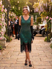1920s Green Beaded Stella Flapper Dress