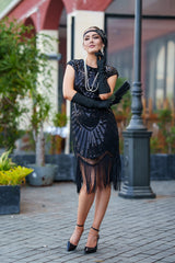 A black Roaring 1920s Flapper Dress