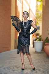 A black Roaring 1920s Flapper Dress