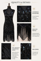 1920s Black Beaded Mila Gatsby Dress