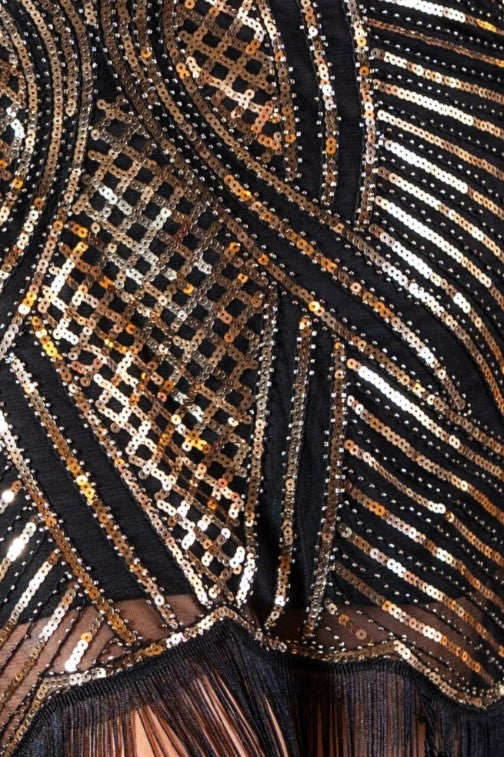 1920's Nicholette Flapper Dress in Black & Gold