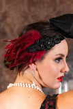 1920s Red Feather Headband with Rhinestone Gems
