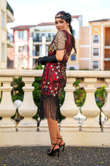 A Plus Size 1920s Gatsby Dress with Sleeves, Sequins , Beads and Fringes