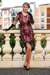 A Plus Size 1920s Gatsby Dress with Sleeves, Sequins , Beads and Fringes