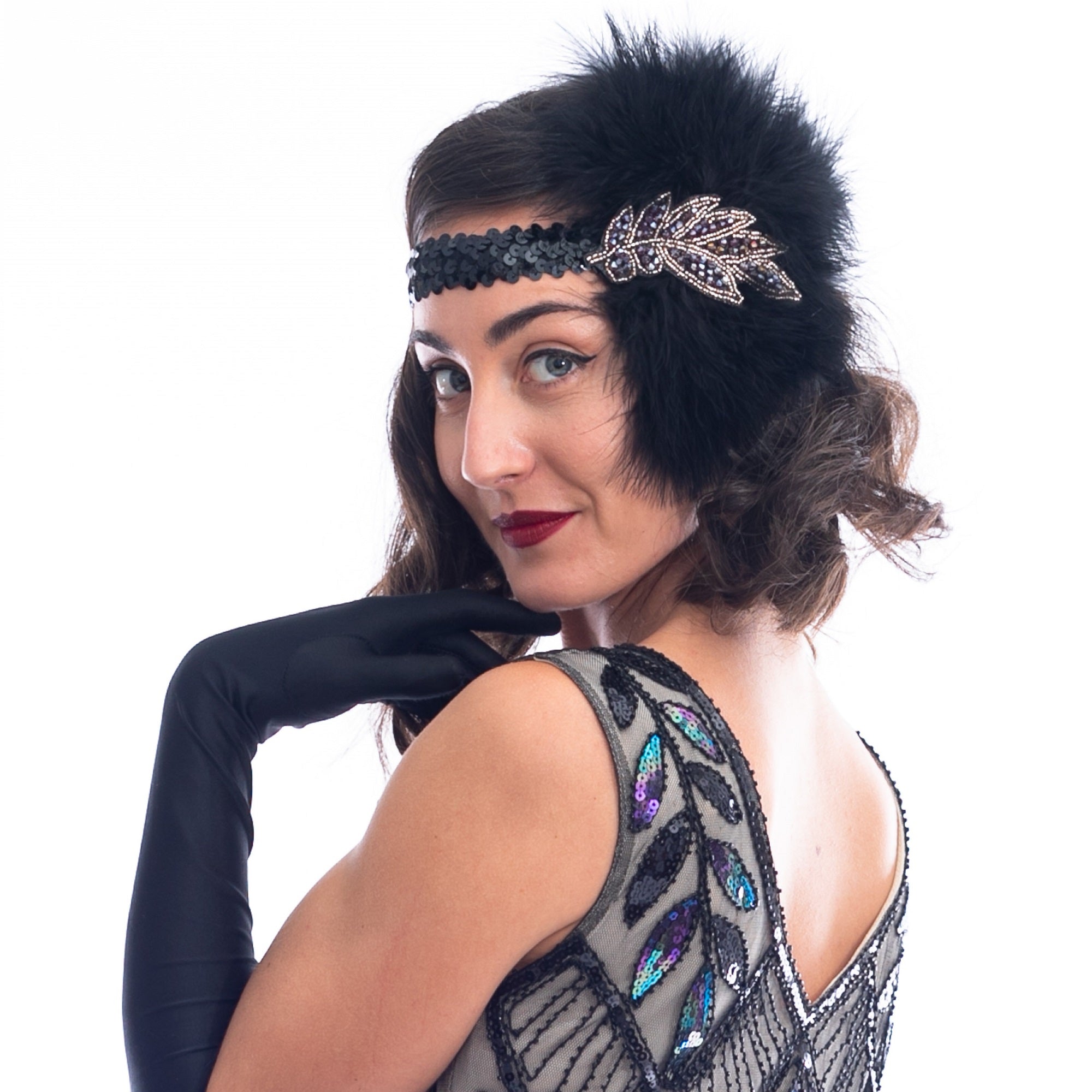 1920s Black & Gold Beaded Flapper Headband