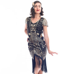 1920s Black & Gold Eva Gatsby Dress with sequins and beads