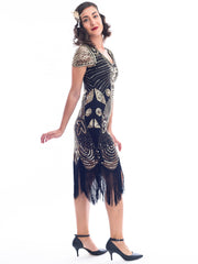 1920s Black & Gold Eva Gatsby Dress with sequins and beads