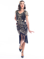 1920s Black & Gold Eva Gatsby Dress with sequins and beads