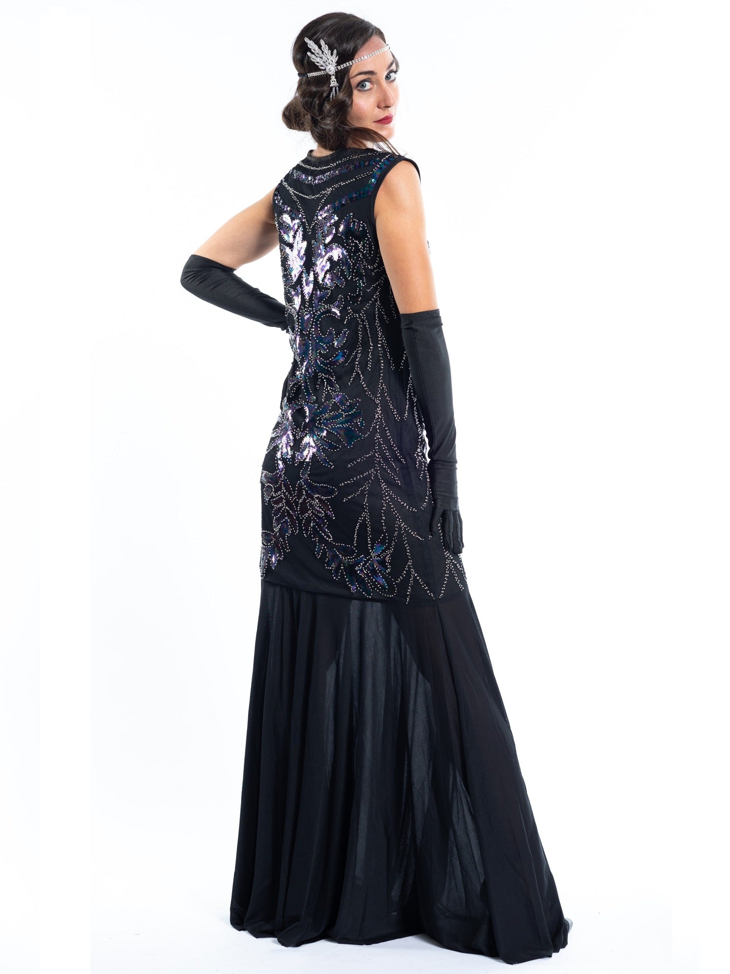 Long Black Gatsby Dress with sequins and beads