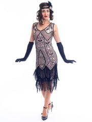 1920s Cashmere & Gold Beaded Grace Flapper Dress