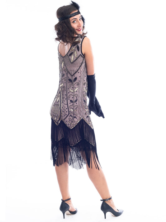 1920s Cashmere & Gold Beaded Grace Flapper Dress