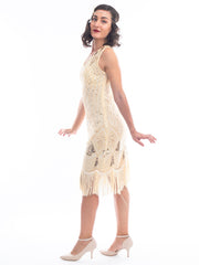 1920s Cream & Gold Beaded Lola Gatsby Dress