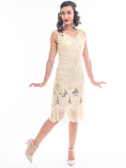 1920s Cream & Gold Beaded Lola Gatsby Dress