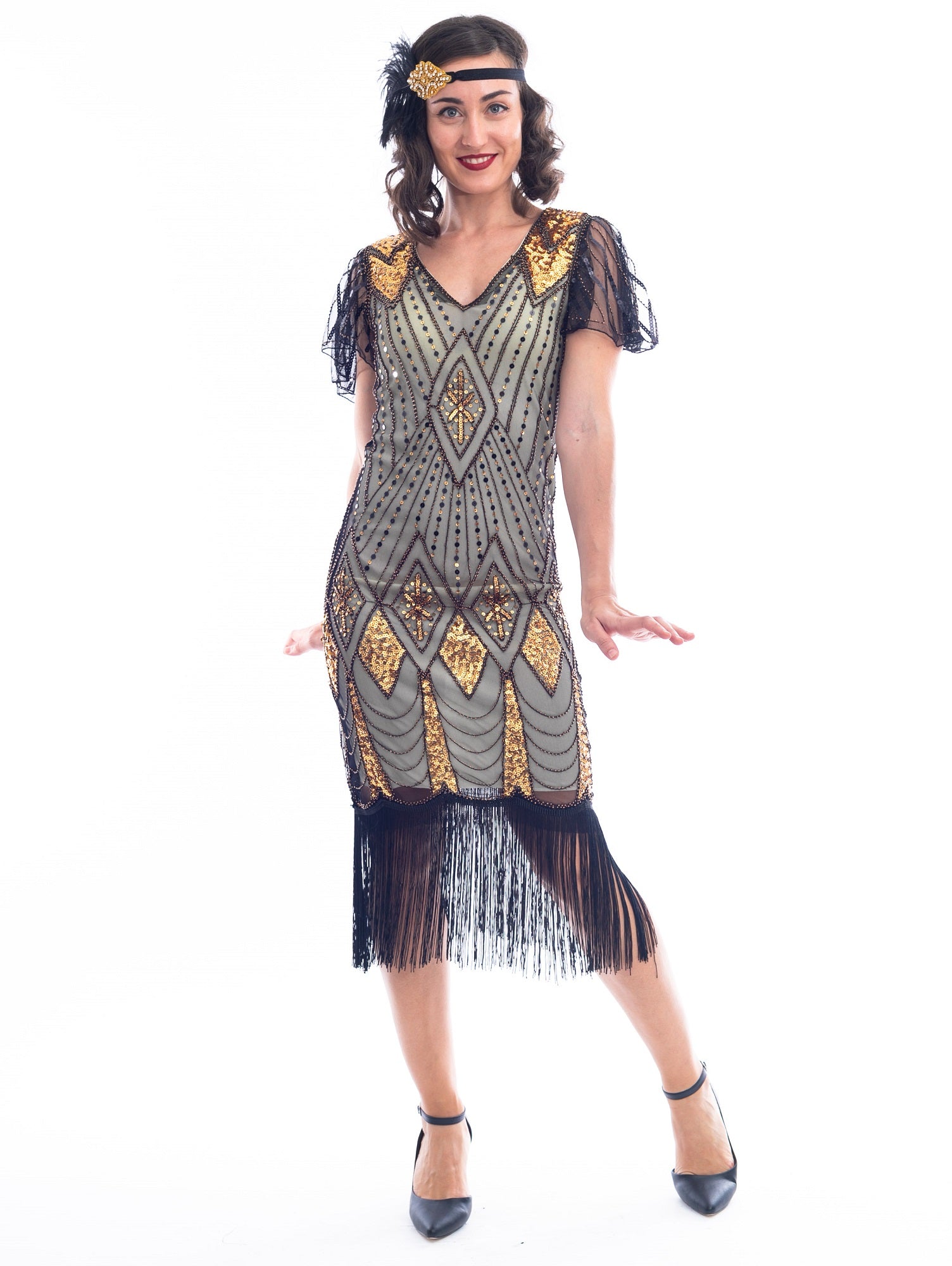 1920s Gold Plus Size Flapper Dress
