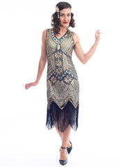 1920s Plus Size Gold Beaded Ella Flapper Dress