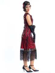 A Vintage Red Flapper Dress with black sequins and beads