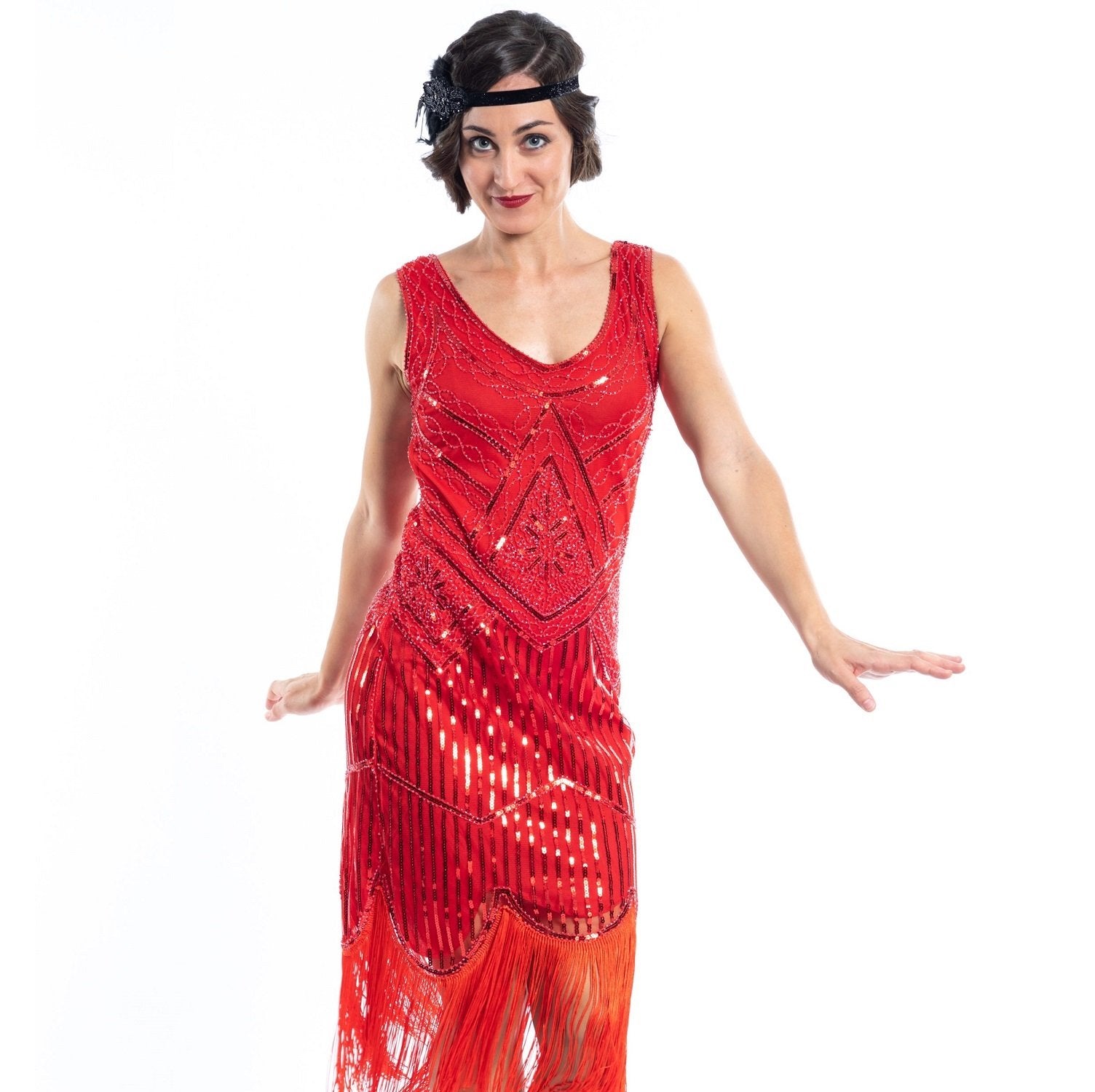 Plus Size Red Flapper Dress with Sequins