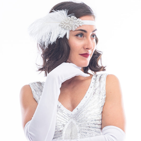 1920s White Deco Flapper Headband
