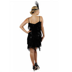Black Fringe Flapper Dress Back View