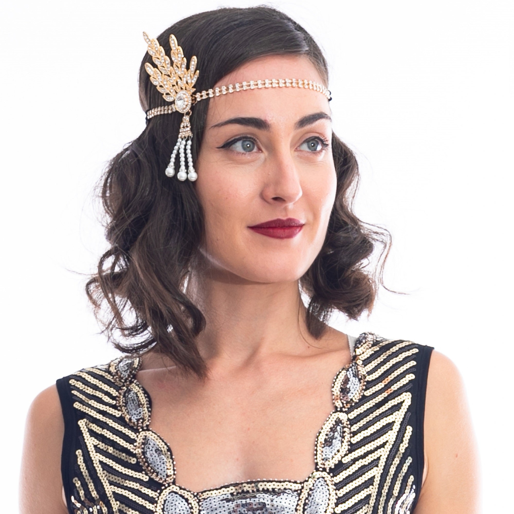 Gold Rhinestone & Pearl Gatsby Headpiece