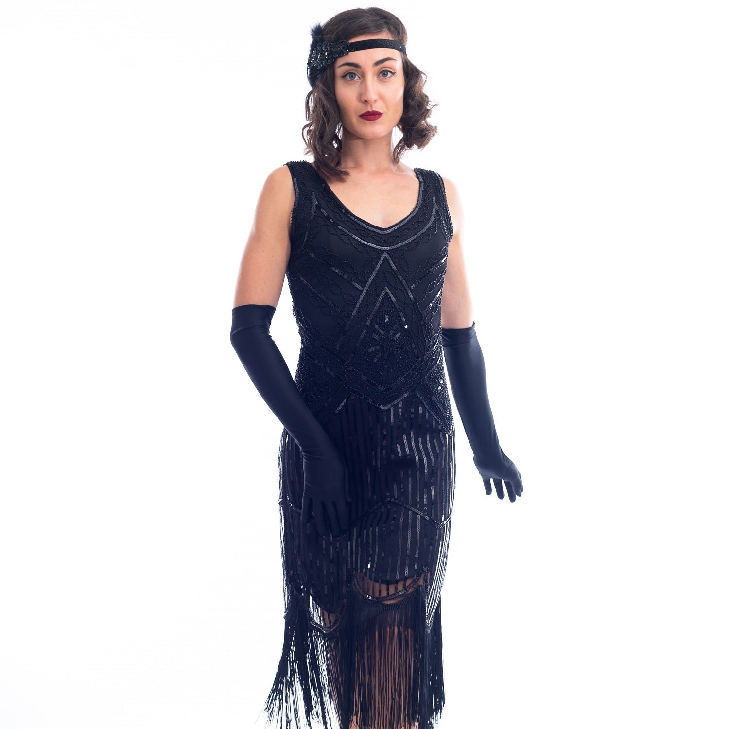 Plus Size Black Beaded Stella Flapper Dress