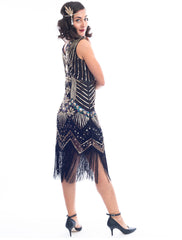 Plus Size Black & Gold Beaded Ella Flapper Dress