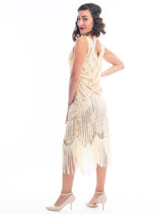 Plus Size Cream & Gold Beaded Stella Flapper Dress