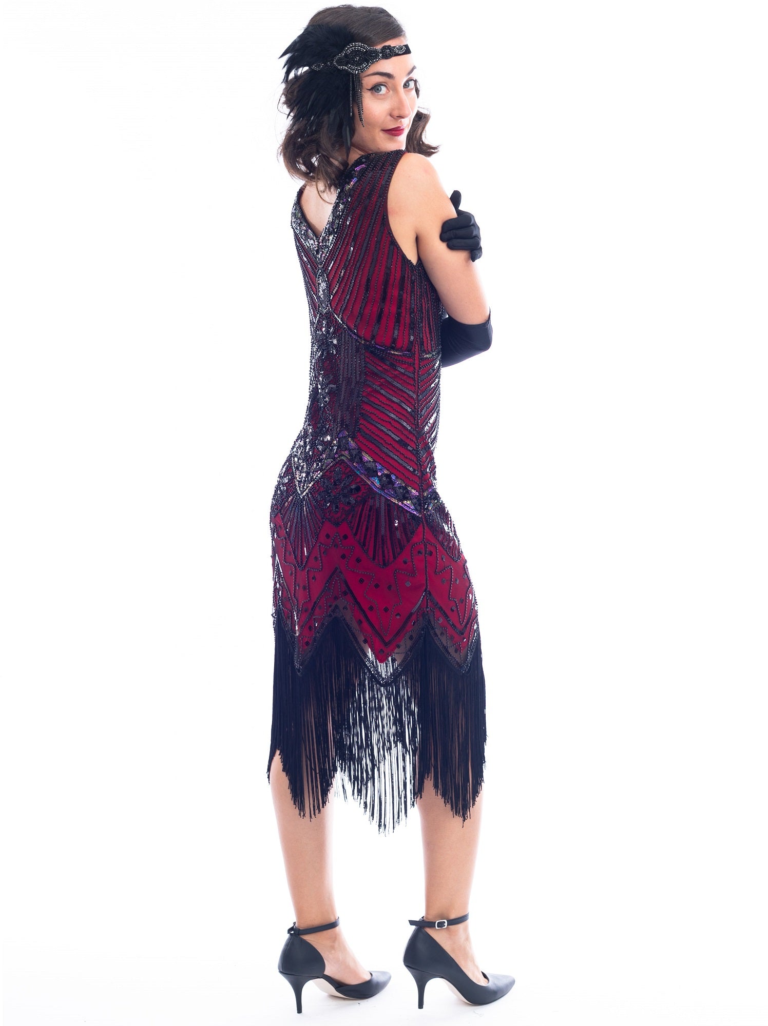 Plus Size Red & Black Beaded Ella Flapper Dress