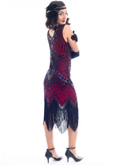 Plus Size Red & Black Beaded Ella Flapper Dress