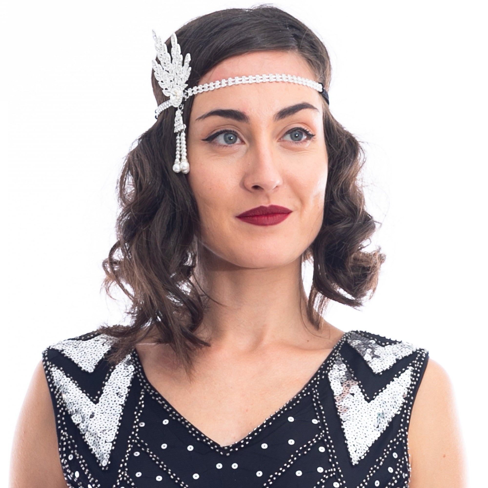 White Rhinestone & Pearl Gatsby Headpiece