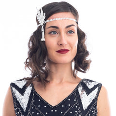 White Rhinestone & Pearl Gatsby Headpiece