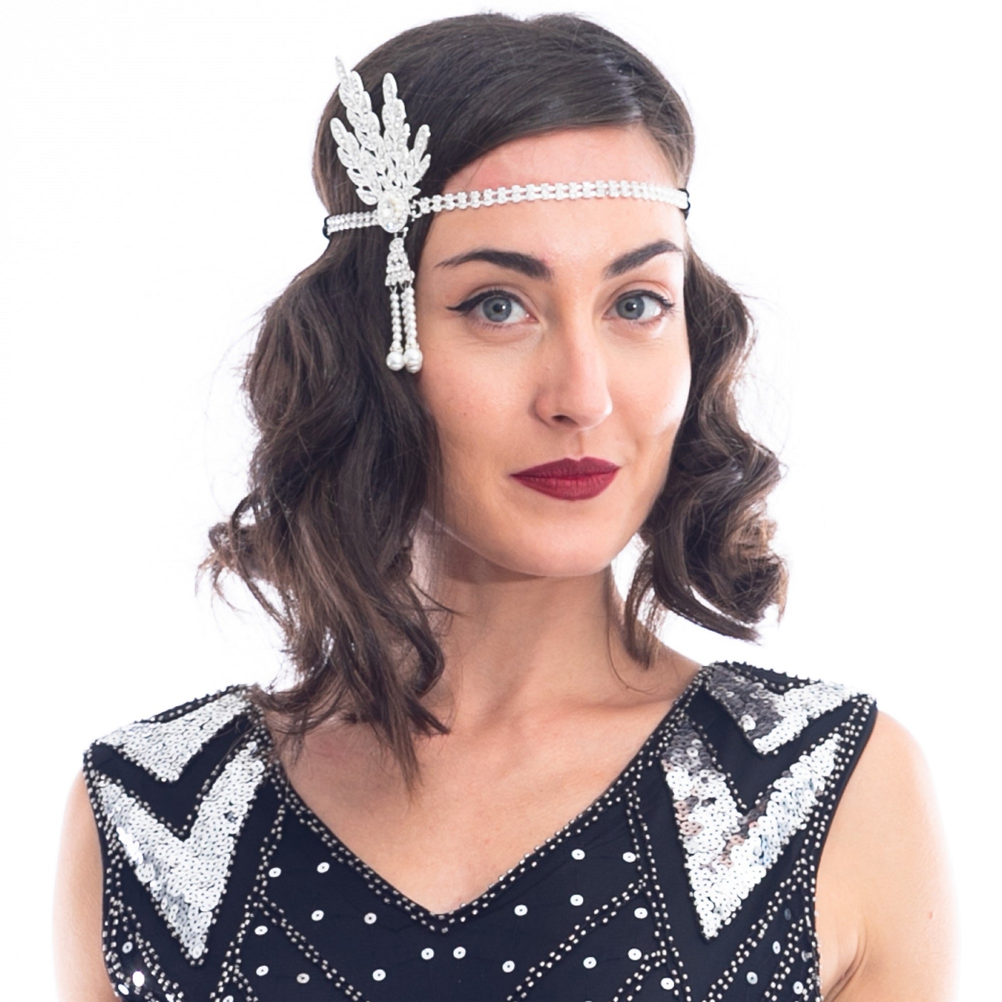 White Rhinestone & Pearl Gatsby Headpiece
