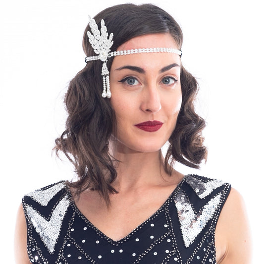White Rhinestone & Pearl Gatsby Headpiece