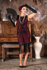 1920's Allegra Flapper Dress in Wine Red