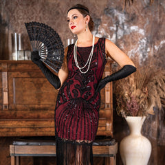 1920's Allegra Flapper Dress in Wine Red