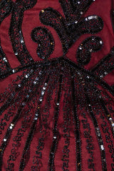 1920's Allegra Flapper Dress in Wine Red - close up