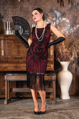 1920's Allegra Flapper Dress in Wine Red