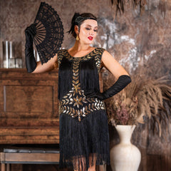 1920s Aletta Flapper Dress in Black