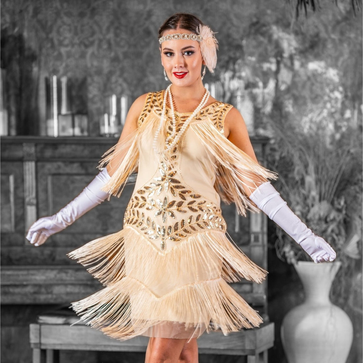 1920s Flapper Dress in Cream