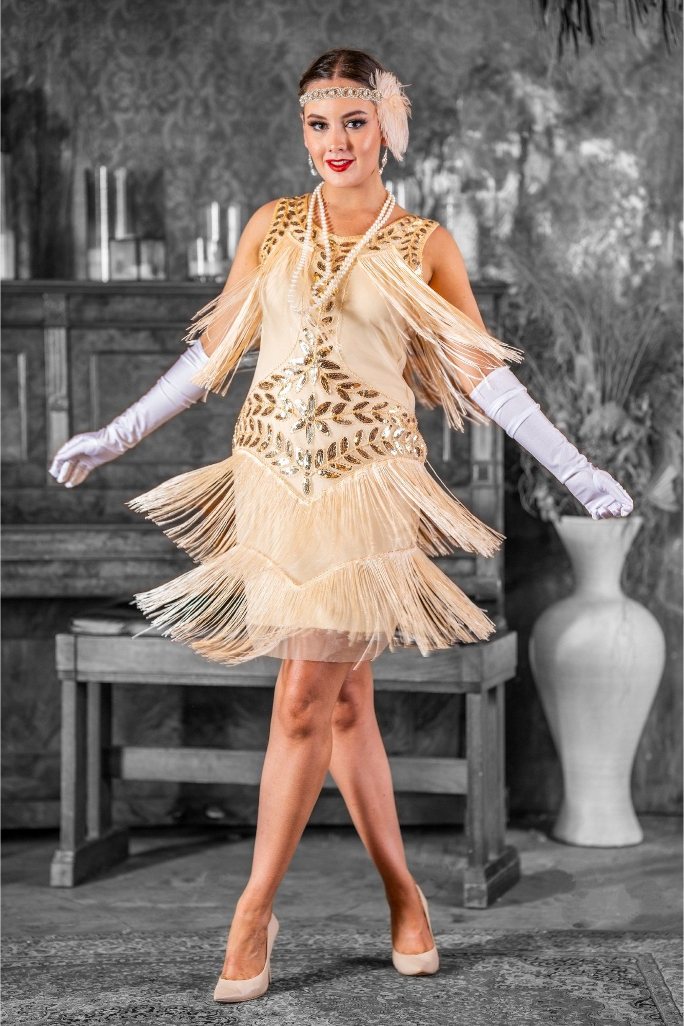 1920s Aletta Flapper Dress in Cream